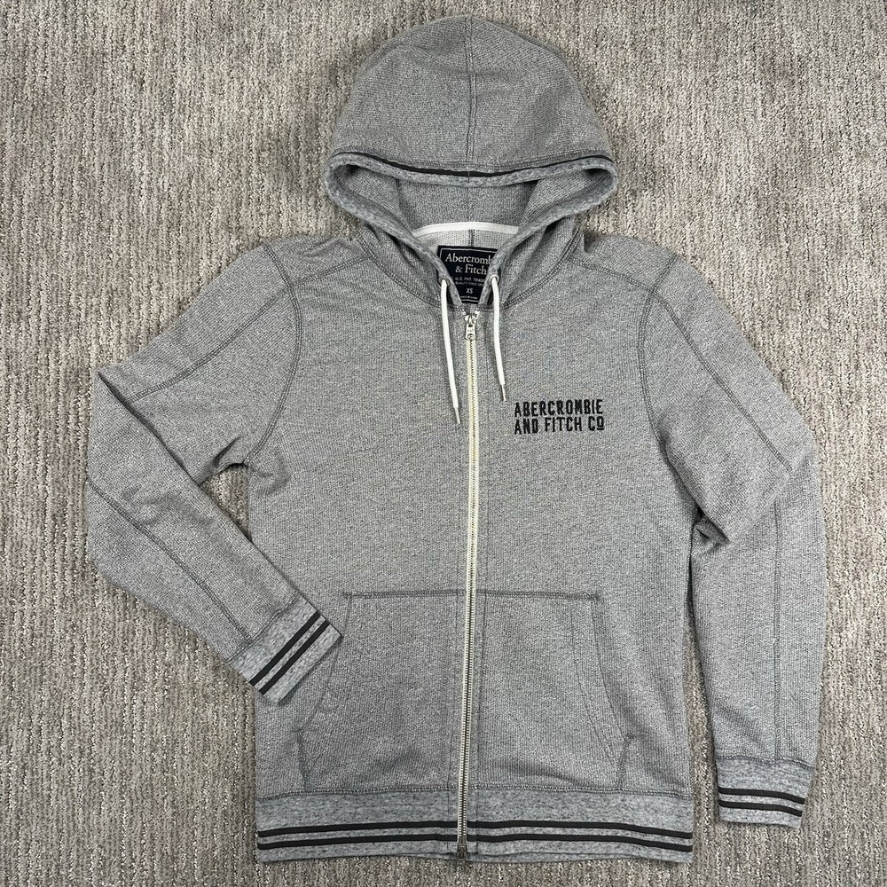 Abercrombie & Fitch Full Zip Hoodie Mens Sz XS Gray Logo Workout Gym Preppy Y2K